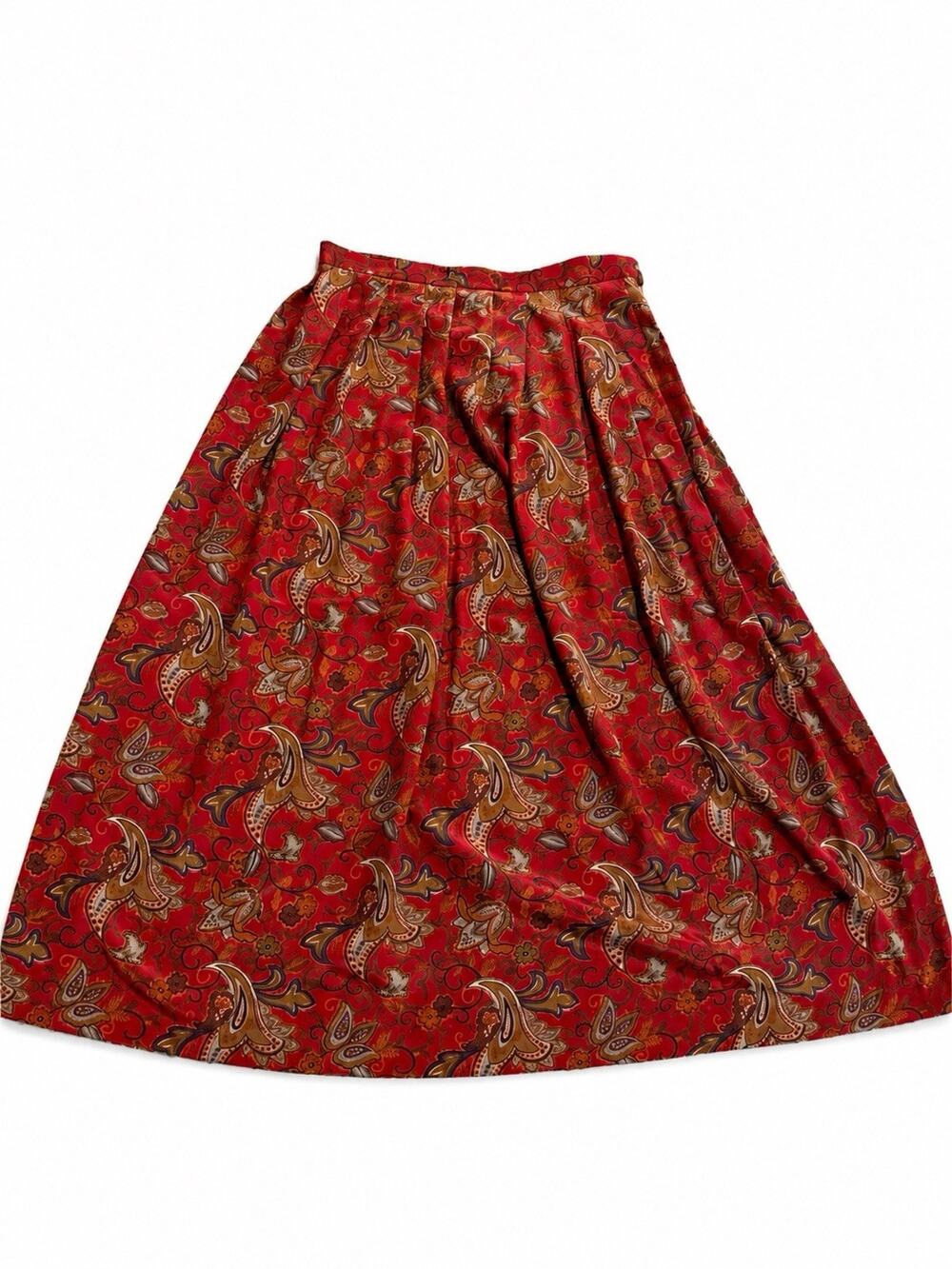 Leslie Fay Women’s Red Paisley Midi Skirt Size M 28 Waist Vintage
